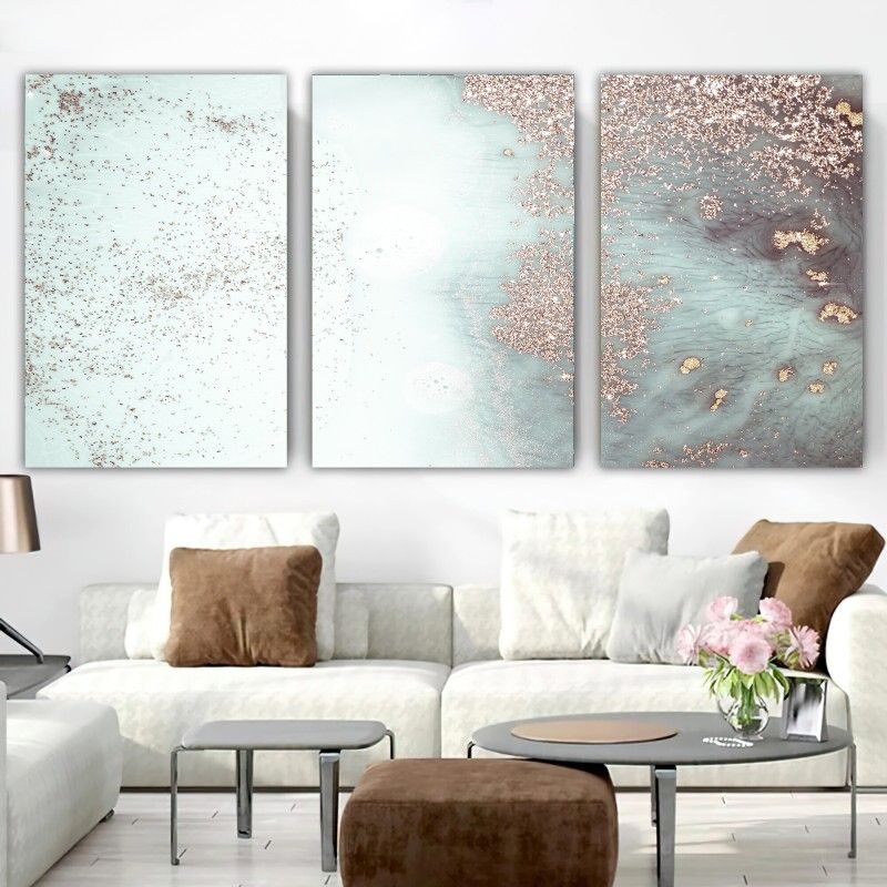 Modern Canvas Wall Art, Pink Gold Abstract Painting, Water Flow Shape  Modern Home Decor, Ready To Hang 3 Piece Regarding Abstract Flow Wall Art (View 4 of 15)