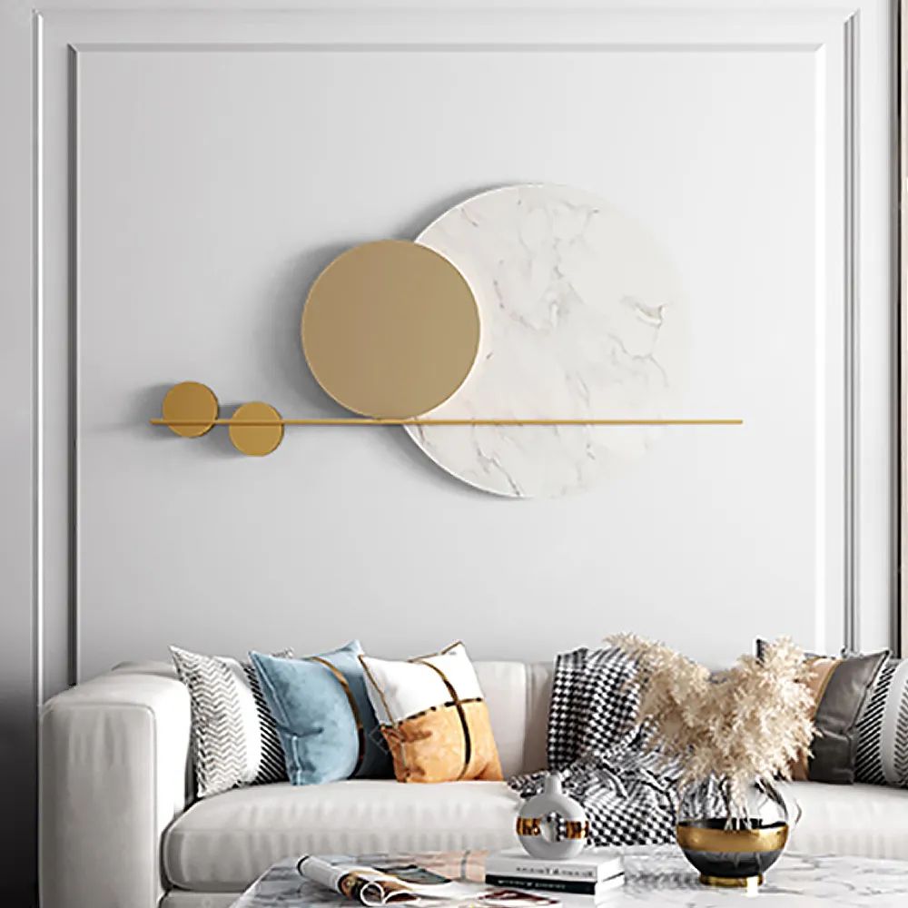 Modern Geometric Wall Decor Round Metal Wall Art In Gold & White Homary Intended For Modern Geometric Wall Art (View 6 of 15)