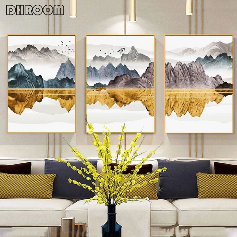 Modern Minimalist Wall Art Golden Mountain Canvas Art Painting Ink Landscape  Posters Flying Bird Print Painting Home Decor|Painting & Calligraphy| –  Aliexpress With Regard To Minimalist Landscape Wall Art (View 12 of 15)
