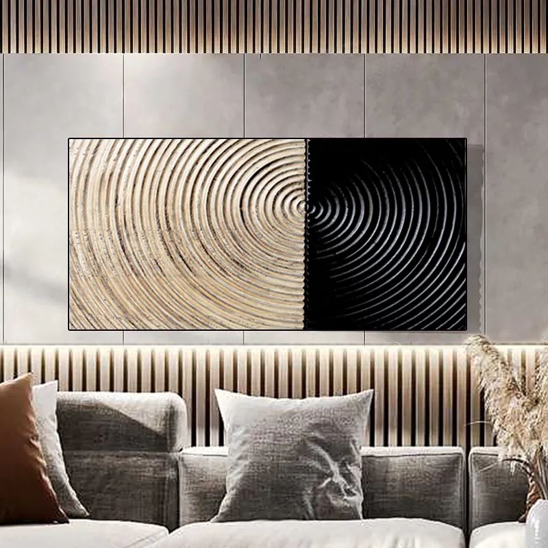 Modern Wall Decor For Living Room 3D Abstract Painting Art With Frame In  Natural & Black Homary Inside Modern Pattern Wall Art (View 13 of 15)