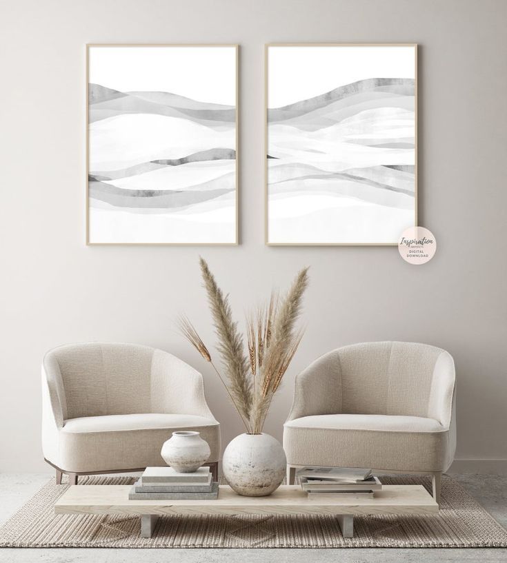 Modern Zen Wall Art Set Of 2 White Grey Minimal Abstract – Etsy Uk | Beige  Living Rooms, Room Decor, Living Room Designs Throughout Cream Wall Art (View 14 of 15)