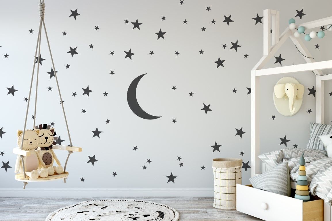 Moon And Stars Wall Art – Wall Art Stickers – Wall Art – Wall Stickers –  Nursery Wall Stickers – Large Pack Of 100 Stars And Moon Stickers – Urban  Artwork With Stars Wall Art (View 15 of 15)