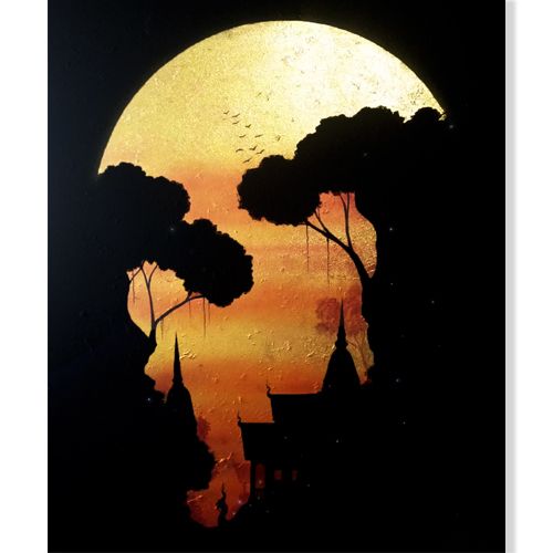 Moon Canvas Art – Golden Full Moon Painting For Sale | Royal Thai Art With Regard To The Moon Wall Art (View 12 of 15)