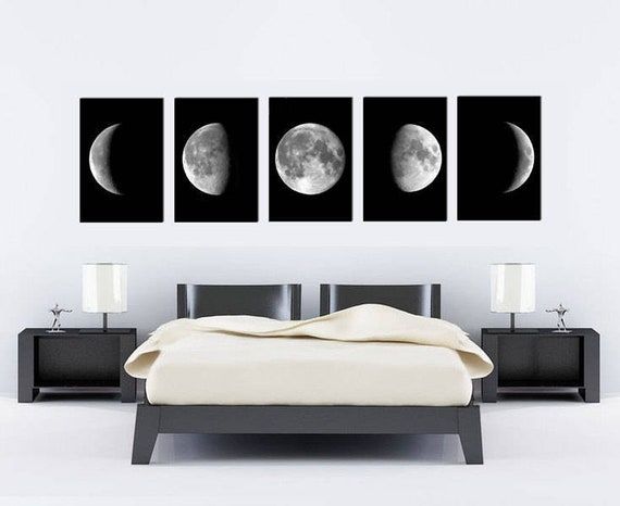 Moon Phases Print Moon Wall Art Luna Piena Bianco E Nero – Etsy Italia For The Moon Wall Art (View 3 of 15)
