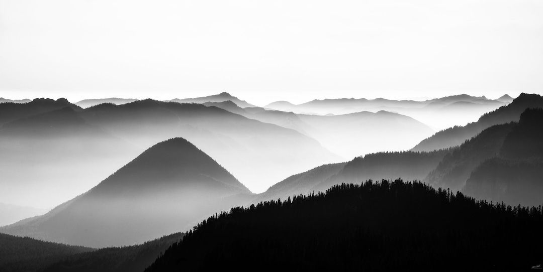Mountain Layers Pano Mono Mountains Fog Foggy Wall Art – Etsy In Mountains In The Fog Wall Art (View 9 of 15)