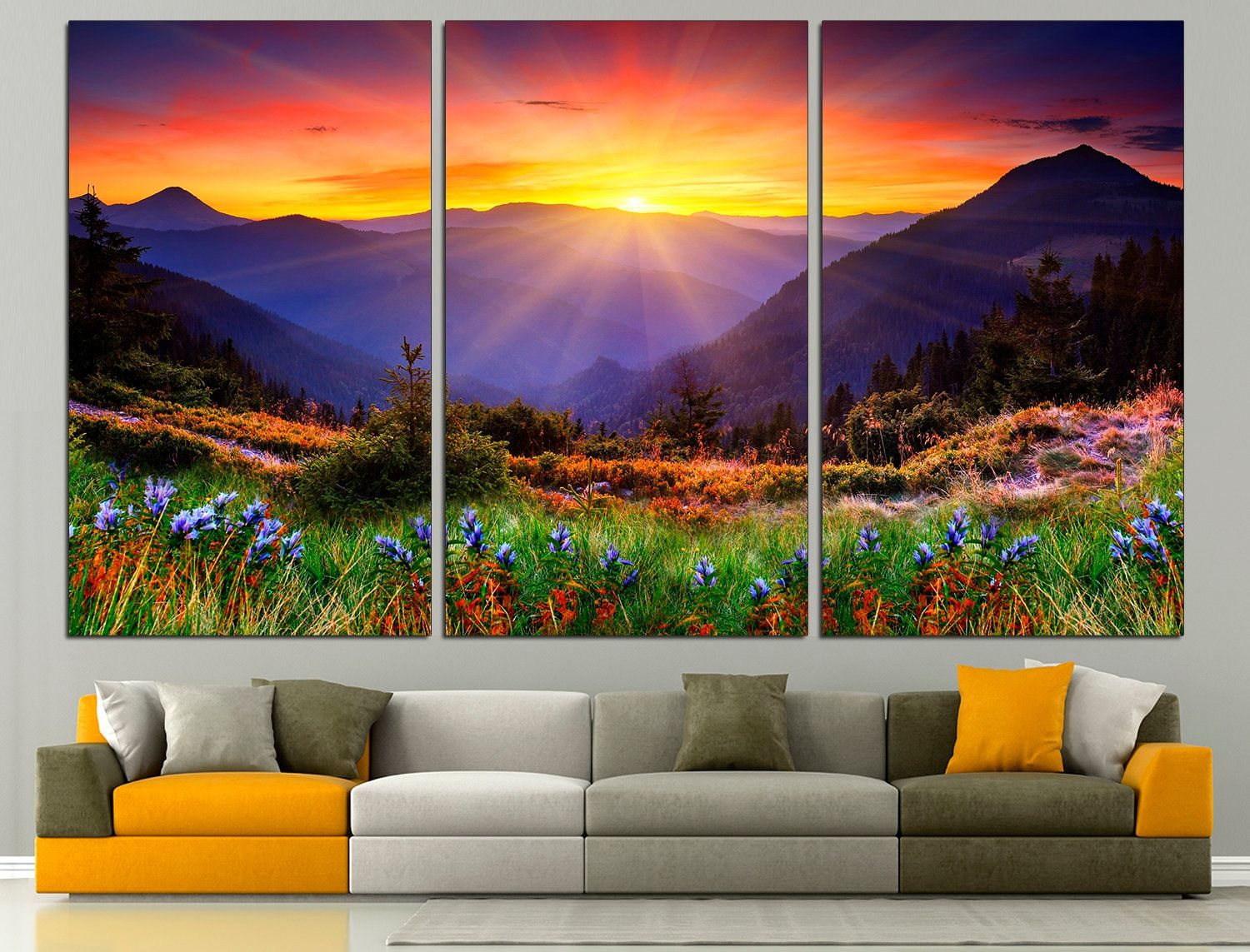 Mountain Print Large Wall Art Sunrise Home Decor Nature Wall – Etsy Denmark Throughout Sunrise Wall Art (View 3 of 15)