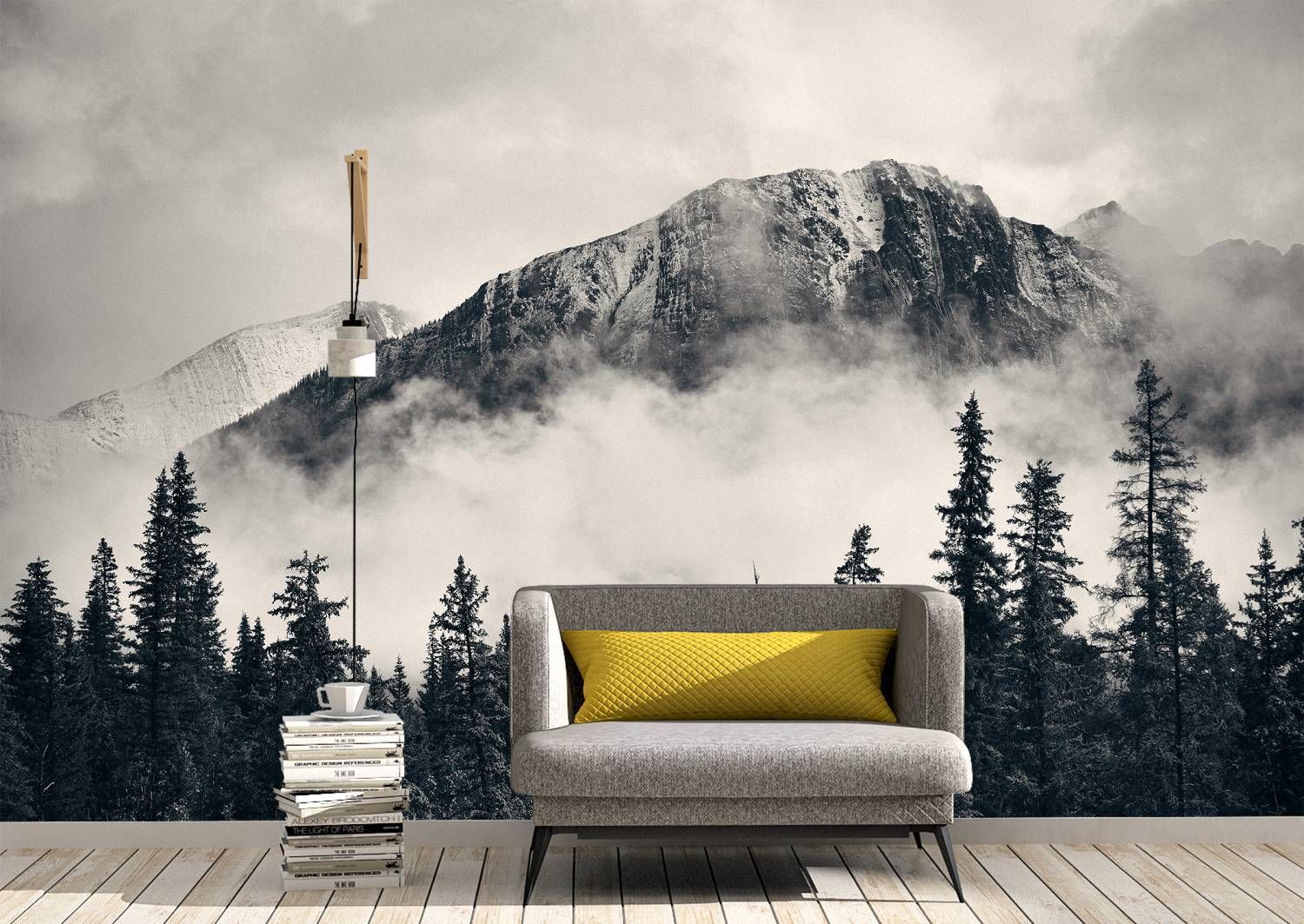 Mountains And Forest In Fog Wall Mural Wallpaper  Blue Side Studio With Regard To Mountains In The Fog Wall Art (View 8 of 15)