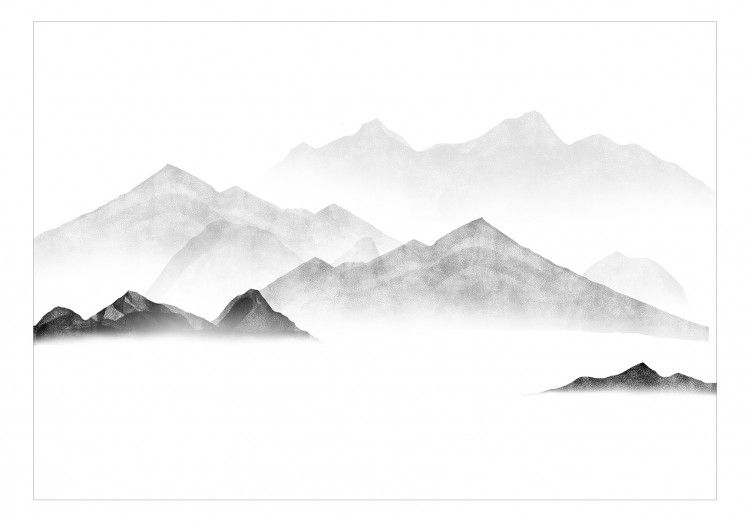 Mountains In The Fog – A Watercolor Landscape With Mountain Peaks In Gray –  Wall Murals – Bimago Shop Throughout Mountains In The Fog Wall Art (View 13 of 15)