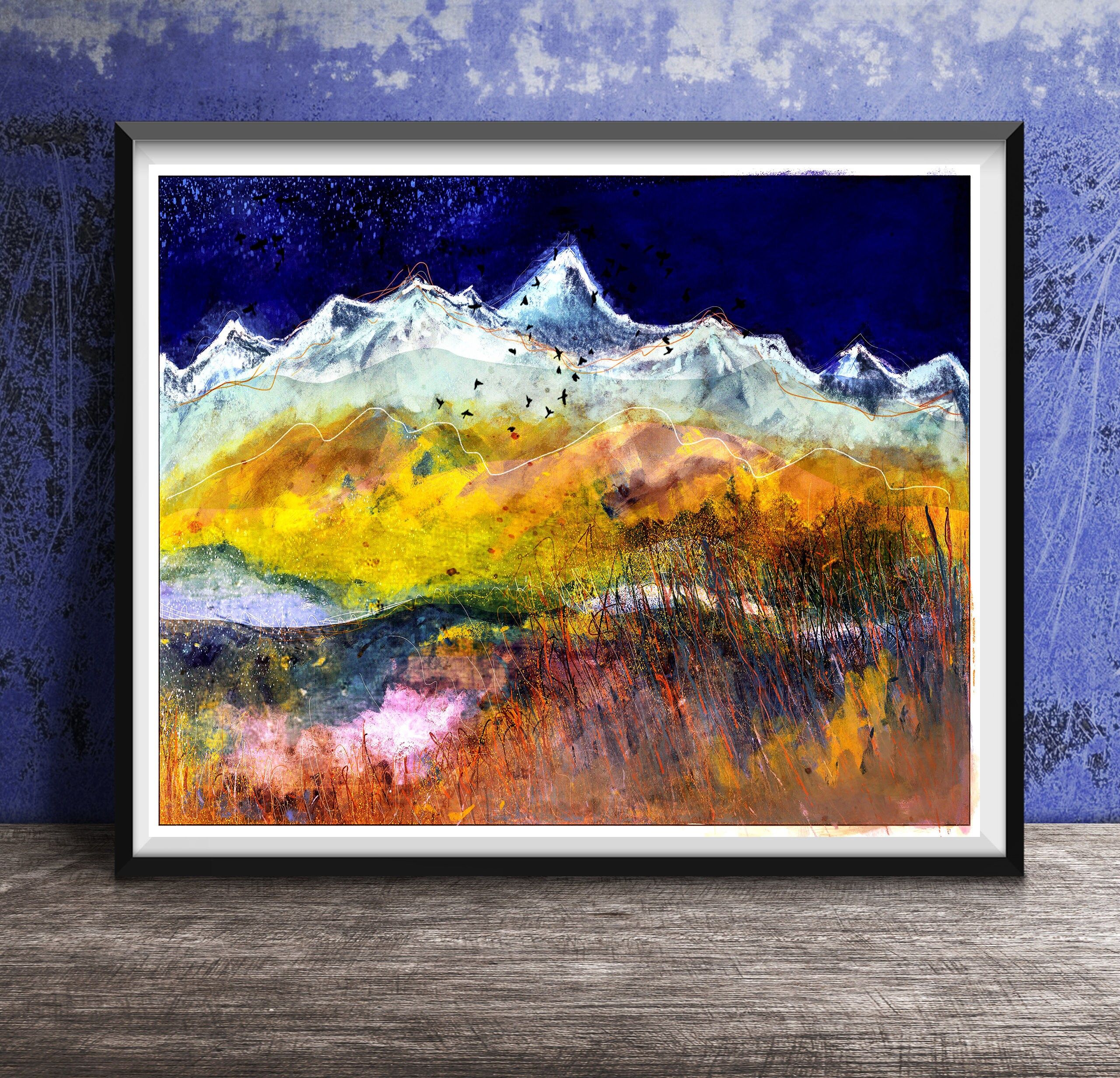 Mountains Print Mountain Hills Art Print Wall Art Birds – Etsy With Regard To Mountains And Hills Wall Art (View 3 of 15)