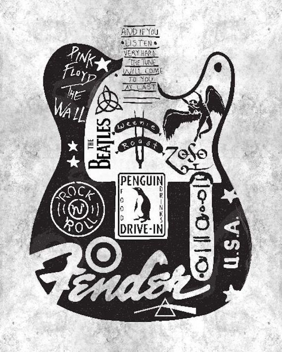 Music Art Rock N Roll Art Classic Rock Fender – Etsy For Classic Rock Wall Art (View 8 of 15)