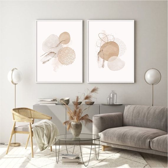 Neutral Beige Abstract Wall Art Set 2 Modern Painting – Etsy Italia Intended For Cream Wall Art (View 4 of 15)