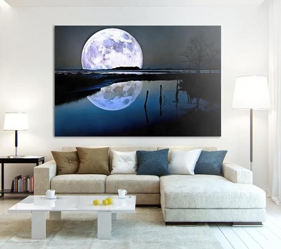 Night Moon Canvas, Moon Wall Art, Moon Poster, Moon Print, Nature Painting,  Landscape Picture, Moon Room Decor, Moon Interior Print – Printbro With Regard To The Moon Wall Art (View 5 of 15)