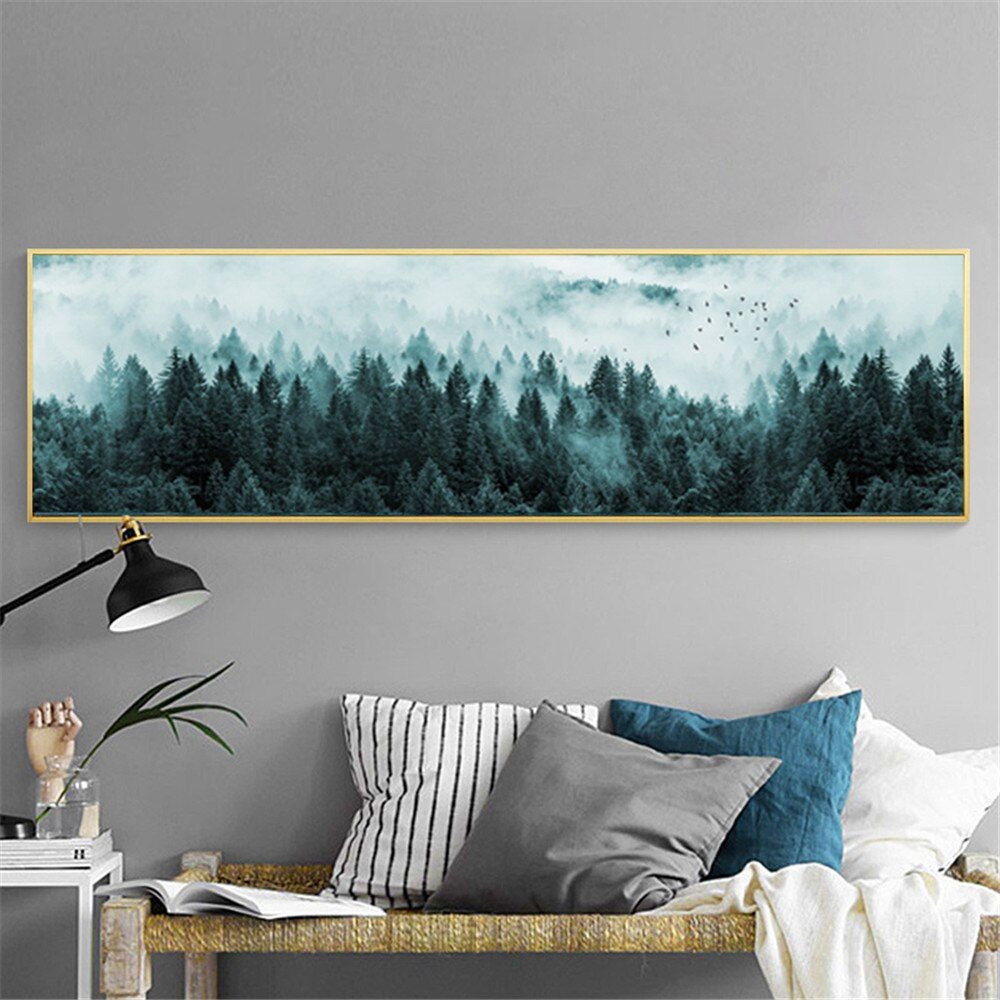 Nordic Minimalist Foggy Pine Forest Canvas Wall Art Dark Landscape Misty Trees  Painting Large Living Room Bedroom Bedside Decor – Nordic Wall Decor Inside Pine Forest Wall Art (View 14 of 15)