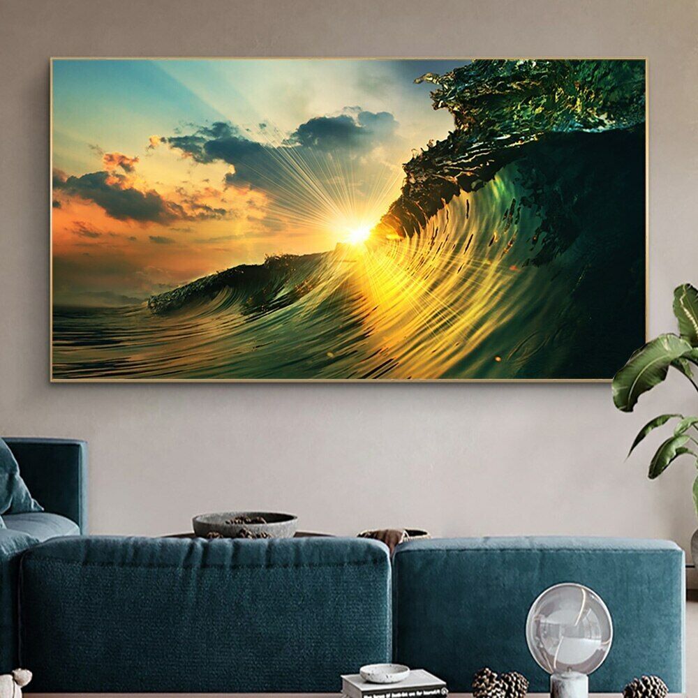 Ocean Waves In Sunset Canvas Wall Art Landscape Canvas Painting Poster  Print Art | Ebay Intended For Sunset Landscape Wall Art (View 7 of 15)