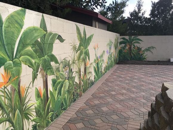 Outdoor Mural Tropical Themed With Animals Marina Del Ray Ca | Outdoor Wall  Paint, Garden Mural, Outdoor Wall Art Regarding Tropical Landscape Wall Art (View 12 of 15)