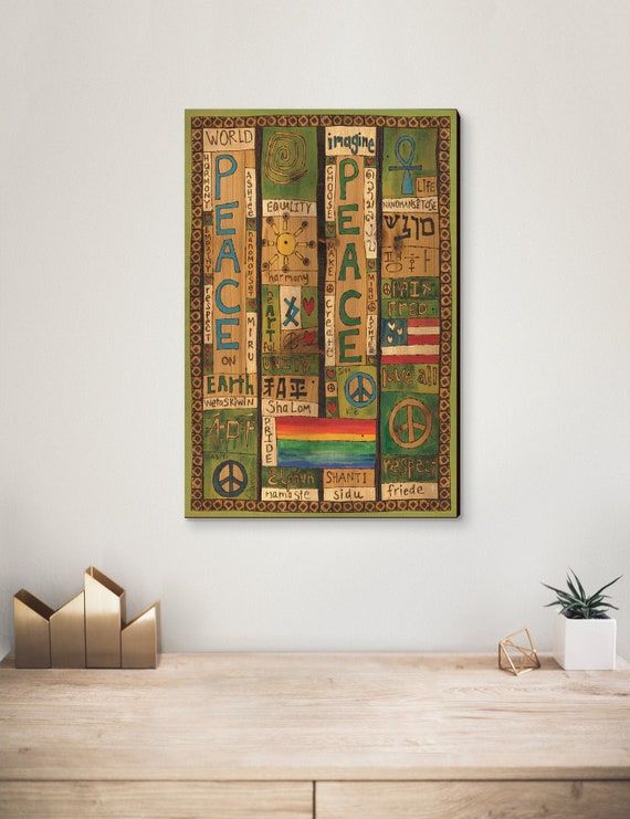 Painted Peace'S Peace Print On Wood Wall Hanging Home – Etsy Throughout Peace Wood Wall Art (View 8 of 15)