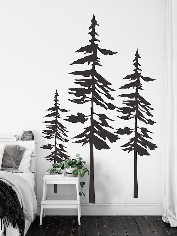 Pine Trees Wall Decal Forest Wall Art Pine Tree Decor Set – Etsy France Throughout Pine Forest Wall Art (View 1 of 15)