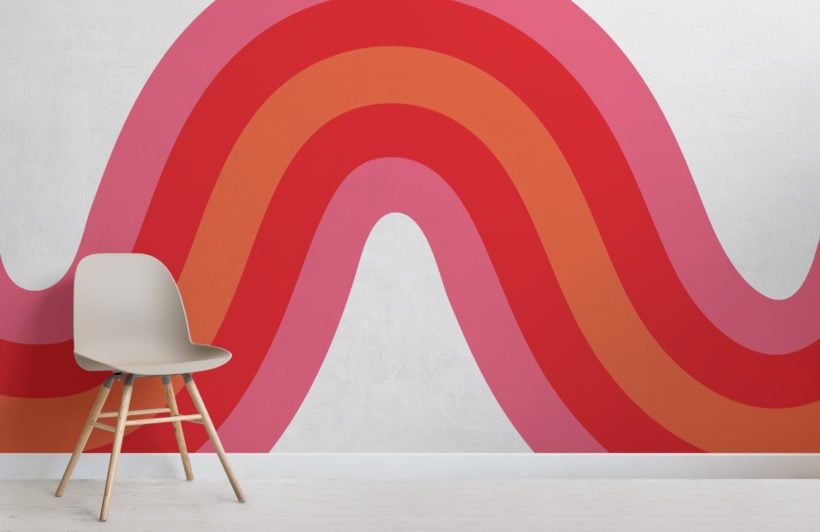 Pink, Red & Orange 70'S Retro Wave Wallpaper Mural | Hovia Regarding 70S Retro Wall Art (View 7 of 15)