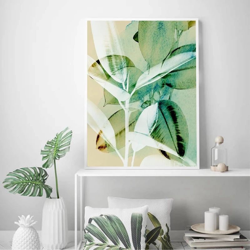Plant Abstract Tropical Wall Art Canvas Print Large Botanical Watercolour  Rubber Tree Leaf Poster Painting Home Room Wall Decor – Painting &  Calligraphy – Aliexpress Within Abstract Tropical Foliage Wall Art (View 8 of 15)