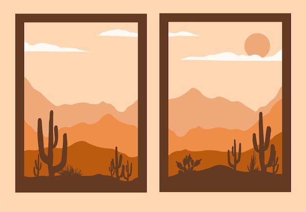 Premium Vector | Mid Century Desert Print Boho Minimalist Printable Wall Art  Abstract Home Decor With Sun Print Pertaining To Sun Desert Wall Art (View 3 of 15)