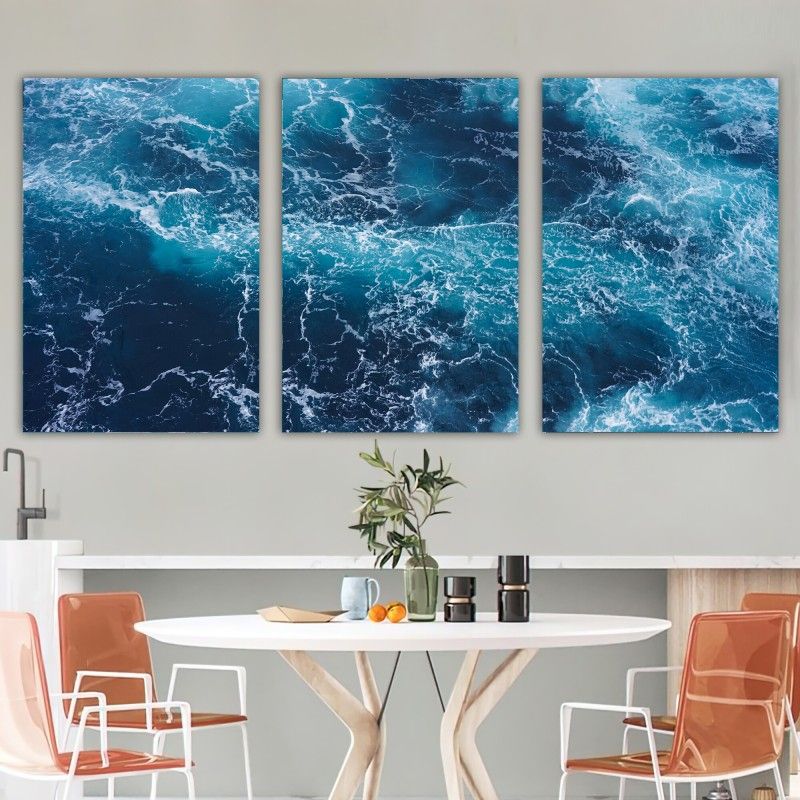 Print Blue Ocean Sea Wall Art, 3 Piece Poster Artworks For Homes Canvas,  Picture Seaview View Painting Modern Seascape,Abstarct Canvas For The Seawall Art (View 14 of 15)