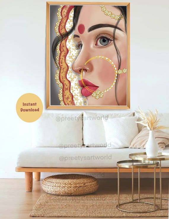 Realistic Indian Women Art Printable Indian Wall Art Wall – Etsy France Intended For Indian Wall Art (View 4 of 15)