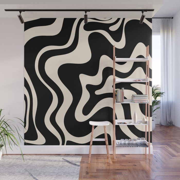 Retro Liquid Swirl Abstract In Black And Almond Cream Wall Mural Kierkegaard Design Studio | Society6 Throughout Liquid Swirl Wall Art (View 11 of 15)