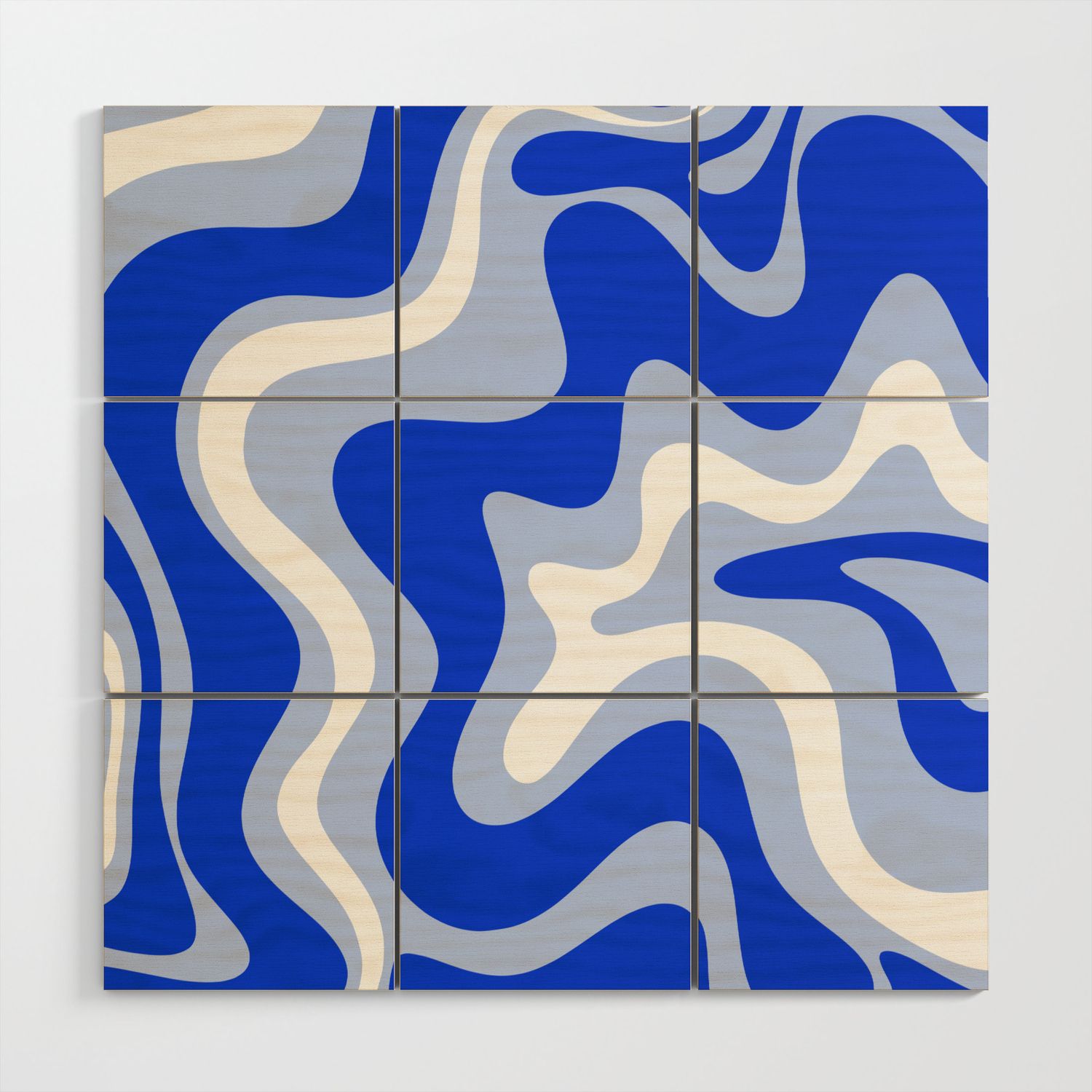 Retro Liquid Swirl Abstract Pattern Royal Blue, Light Blue, And White Wood Wall  Artkierkegaard Design Studio | Society6 Regarding Liquid Swirl Wall Art (View 4 of 15)