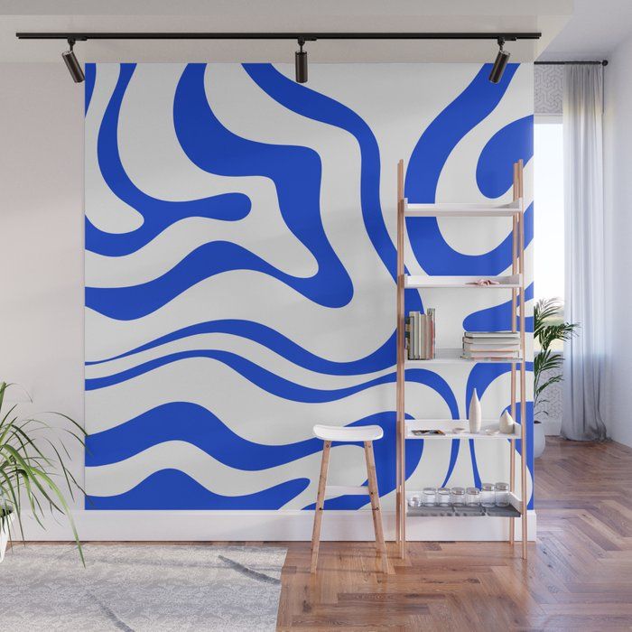 Retro Modern Liquid Swirl Abstract Pattern In Royal Blue And White Wall  Muralkierkegaard Design Studio | Society6 In Liquid Swirl Wall Art (View 1 of 15)