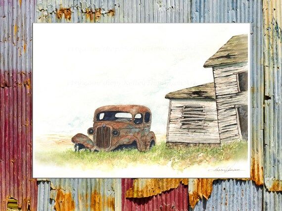 Rusty Old Car Abandon Farmhouse Wall Art Print Rust Orange – Etsy In Vintage Rust Wall Art (View 7 of 15)