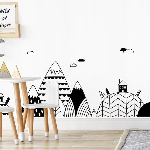 Scandinavian Mountains And Hills Decal Set Mountains Wall – Etsy Within Mountains And Hills Wall Art (View 8 of 15)
