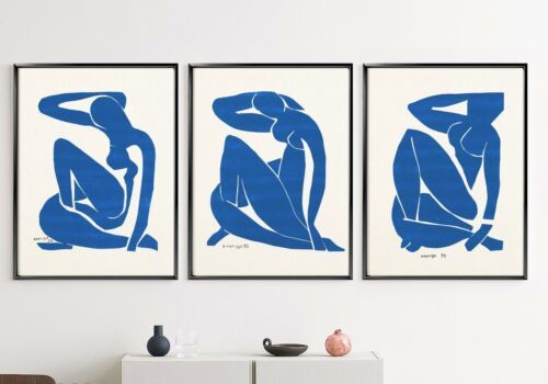 Set Of 3 Blue Nude Henri Matisse Modern Wall Art Print (View 7 of 15)