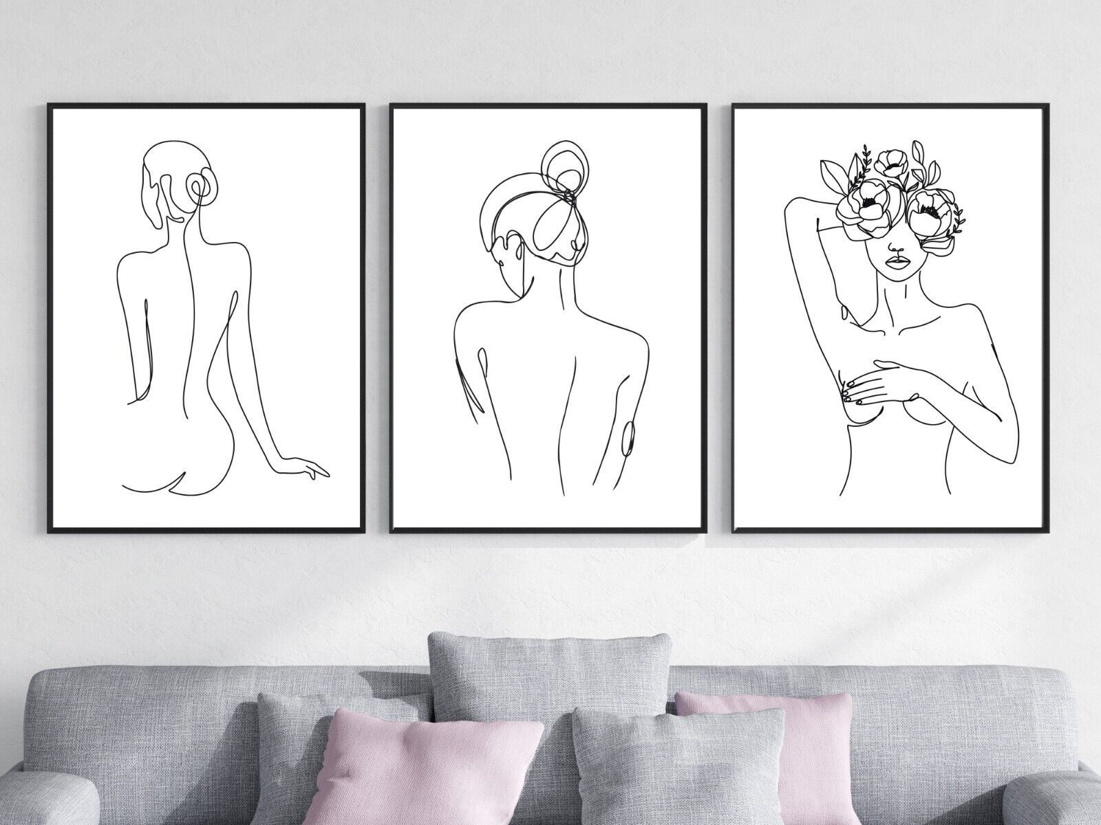 Set Of 3 Female Body Line Wall Art Prints Poster Bedroom Living Room  Minimalist | Ebay For Female Wall Art (View 9 of 15)