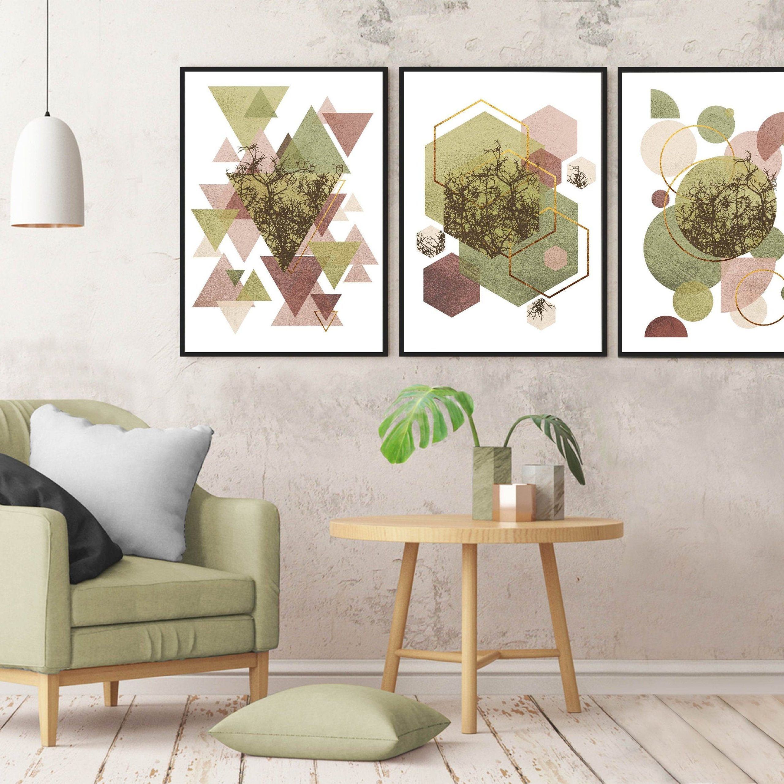 Set Of 3 Scandinavian Posters Geometric Burgundy Green Blush – Etsy | Olive  Green Decor, Green Wall Decor, Green Accent Walls Throughout Olive Green Wall Art (View 2 of 15)