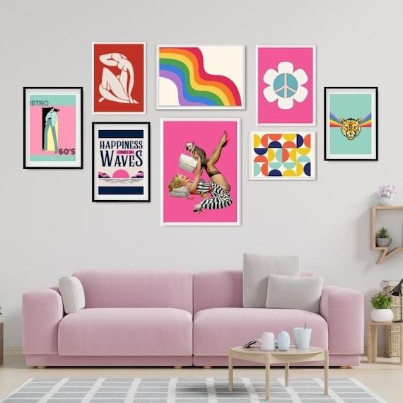 Set Of 8 Colorful Retro Wall Art Prints Eclectic Gallery Wall – Etsy Regarding Retro Wall Art (View 2 of 15)