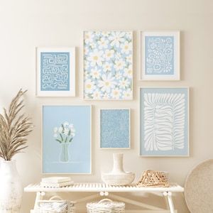 Sky Blue Wall Art Set Of 6 Boho Prints Digital Download – Etsy In Soft Blue Wall Art (View 5 of 15)
