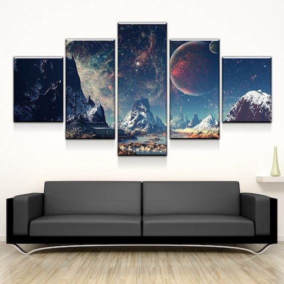 Space And Mountains Canvas Set Wall Art Poster Home Decor – Etsy Italia For Mountains Wall Art (View 12 of 15)