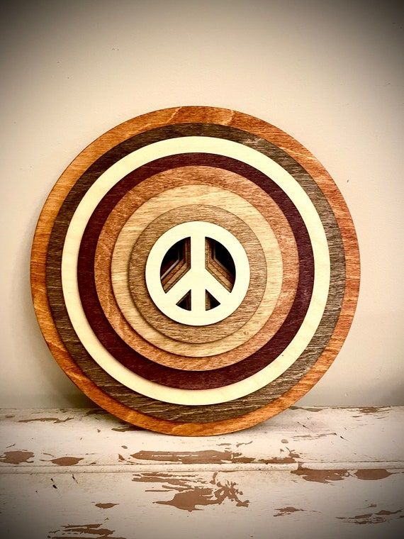 Stacked Peace Signs Wood 3D Table Art Wall Art Home Decor – Etsy With Peace Wood Wall Art (View 4 of 15)