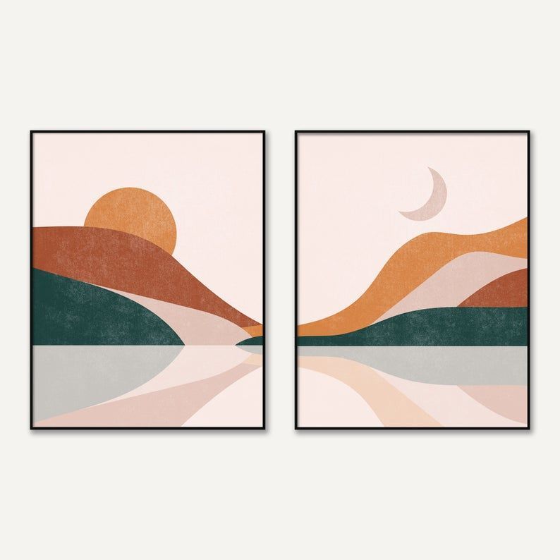 Sun And Moon Abstract Landscape Boho Desert Sunset – Etsy | Printable  Posters Wall Art, Abstract, Diy Canvas Art Intended For Sun Abstraction Wall Art (View 1 of 15)