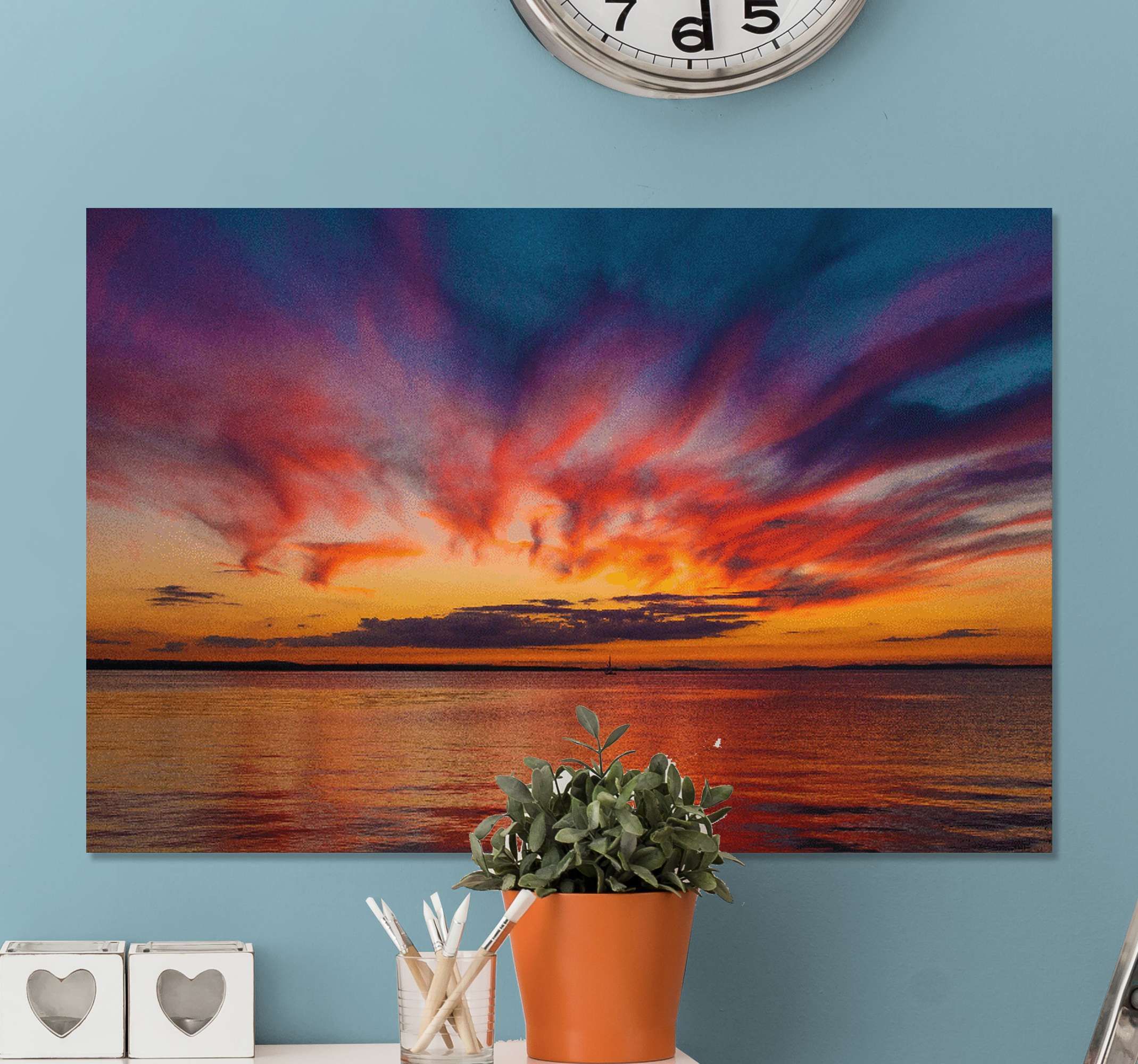 Sunset At The Sea Landscape Wall Art – Tenstickers Throughout Sunset Landscape Wall Art (View 4 of 15)