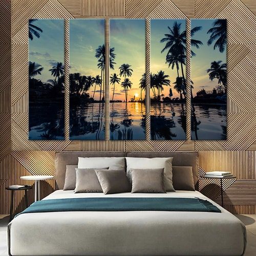 Sunset Wall Art Tropical Beach Wall Decor Palm Trees Canvas – Etsy Regarding Tropical Evening Wall Art (View 7 of 15)