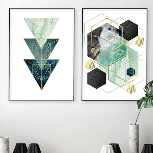 Teal Downloadable Prints Geometric Wall Art Abstract – Etsy Within Teal Hexagons Wall Art (View 13 of 15)
