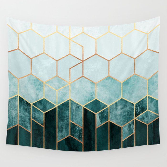 Teal Hexagons Wall Tapestryelisabeth Fredriksson | Society6 Pertaining To Teal Hexagons Wall Art (View 15 of 15)