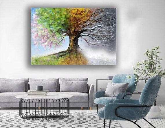 Tree Of Four 4 Seasons Spring Summer Autumn Winter Nature – Etsy With Spring Summer Wall Art (View 4 of 15)