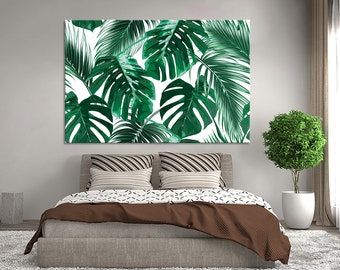 Tropical Palm Leaves Wall Art Palm Leaf Wall Art Canvas Print – Etsy Intended For Abstract Tropical Foliage Wall Art (View 4 of 15)