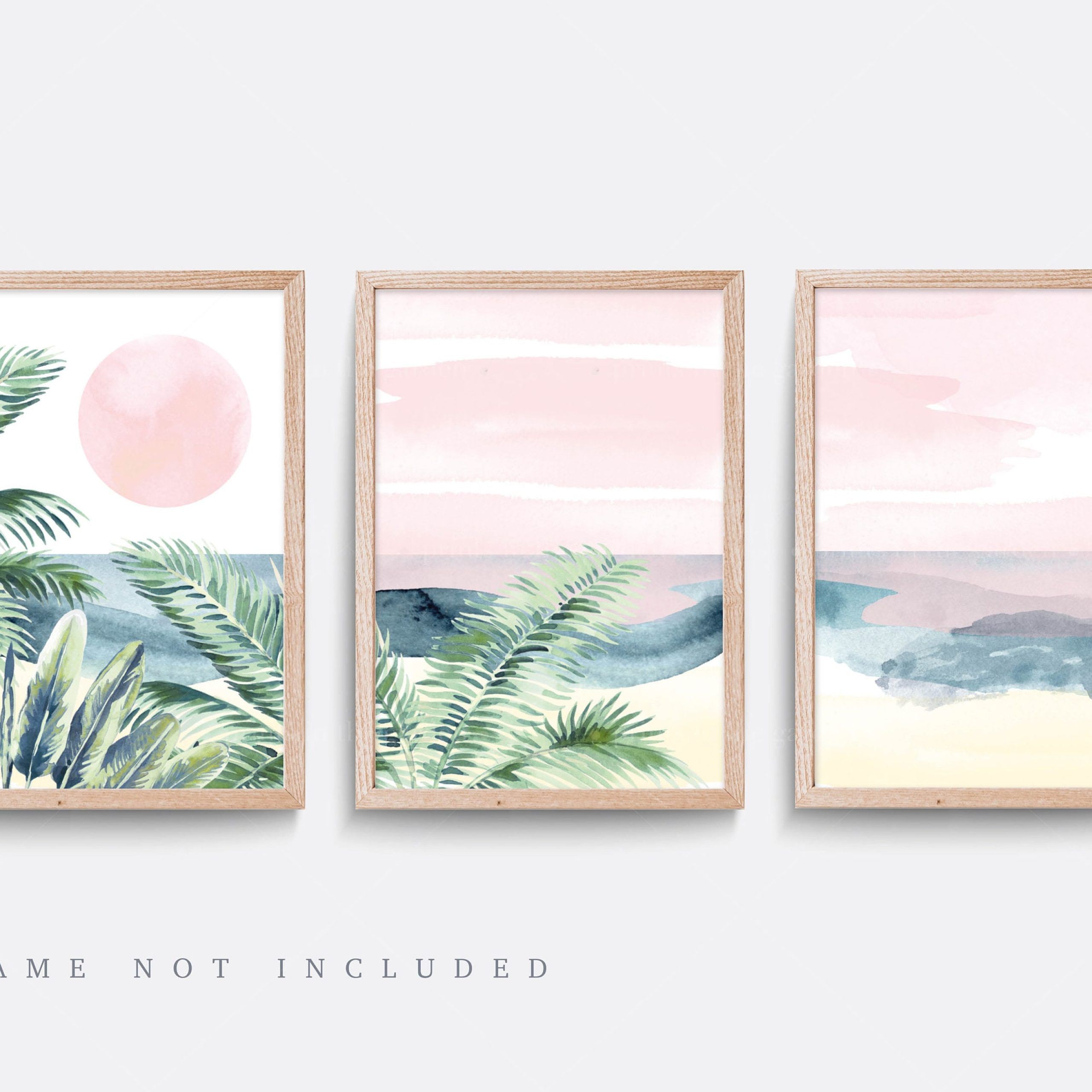 Tropical Wall Art Set Of 3 Prints Beach Wall Art Abstract – Etsy Israel Intended For Tropical Landscape Wall Art (View 5 of 15)