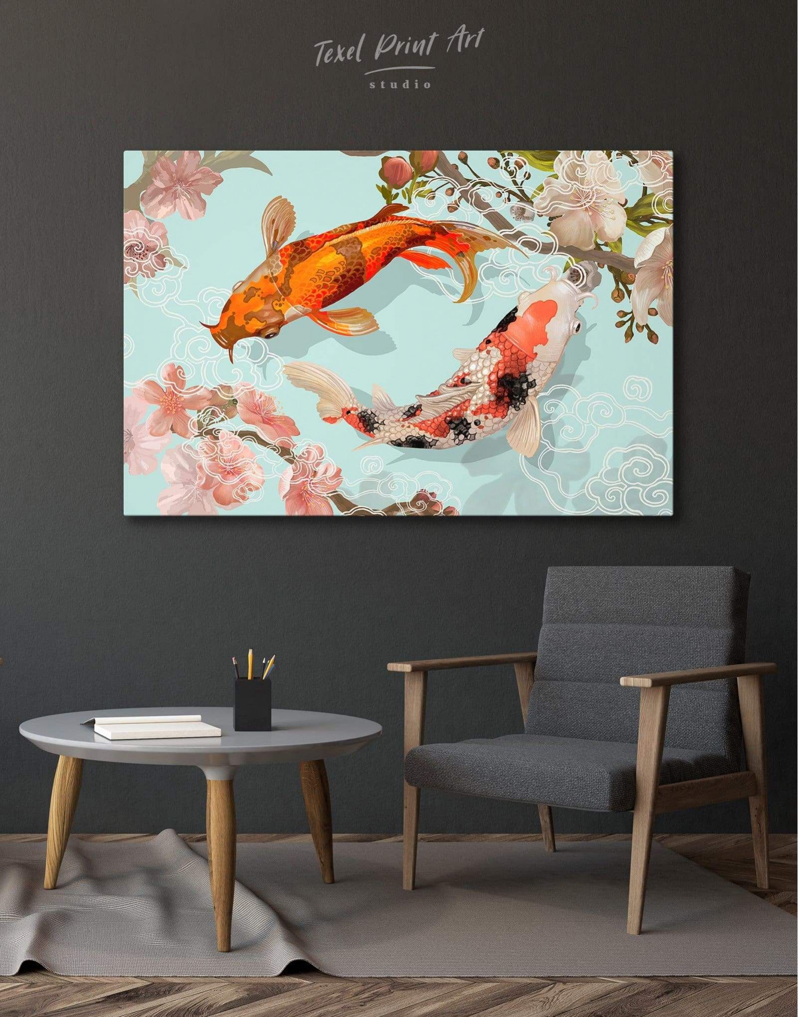 Two Koi Fish Swimming Together Canvas Wall Art | Texelprintart In Koi Wall Art (View 11 of 15)