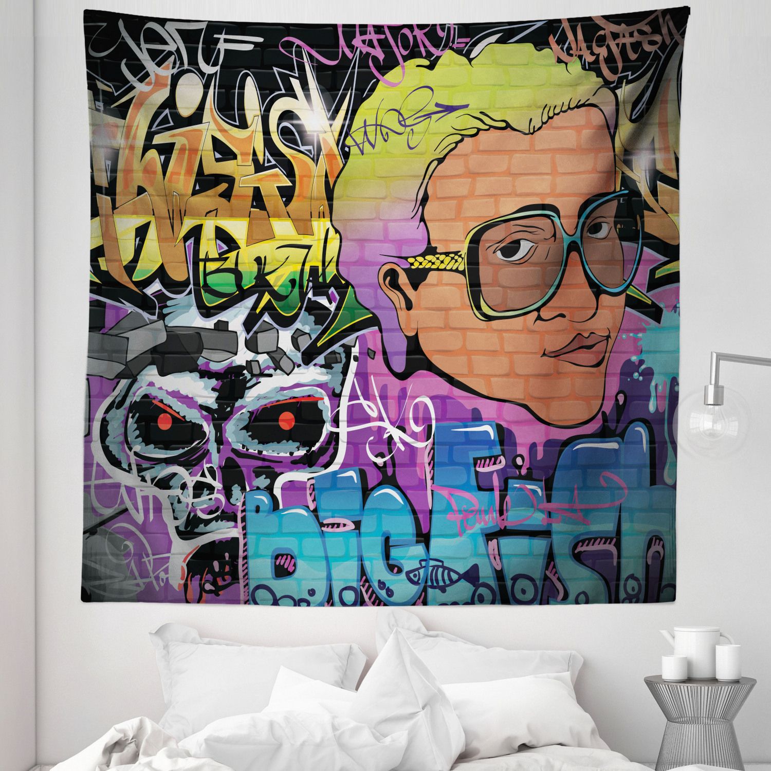 Urban Graffiti Tapestry, Hip Hop Design Graffiti Wall Urban Art Background  Man Head Detail, Fabric Wall Hanging Decor For Bedroom Living Room Dorm, 5  Sizes, Multicolor,Ambesonne – Walmart Within Hip Hop Design Wall Art (View 12 of 15)
