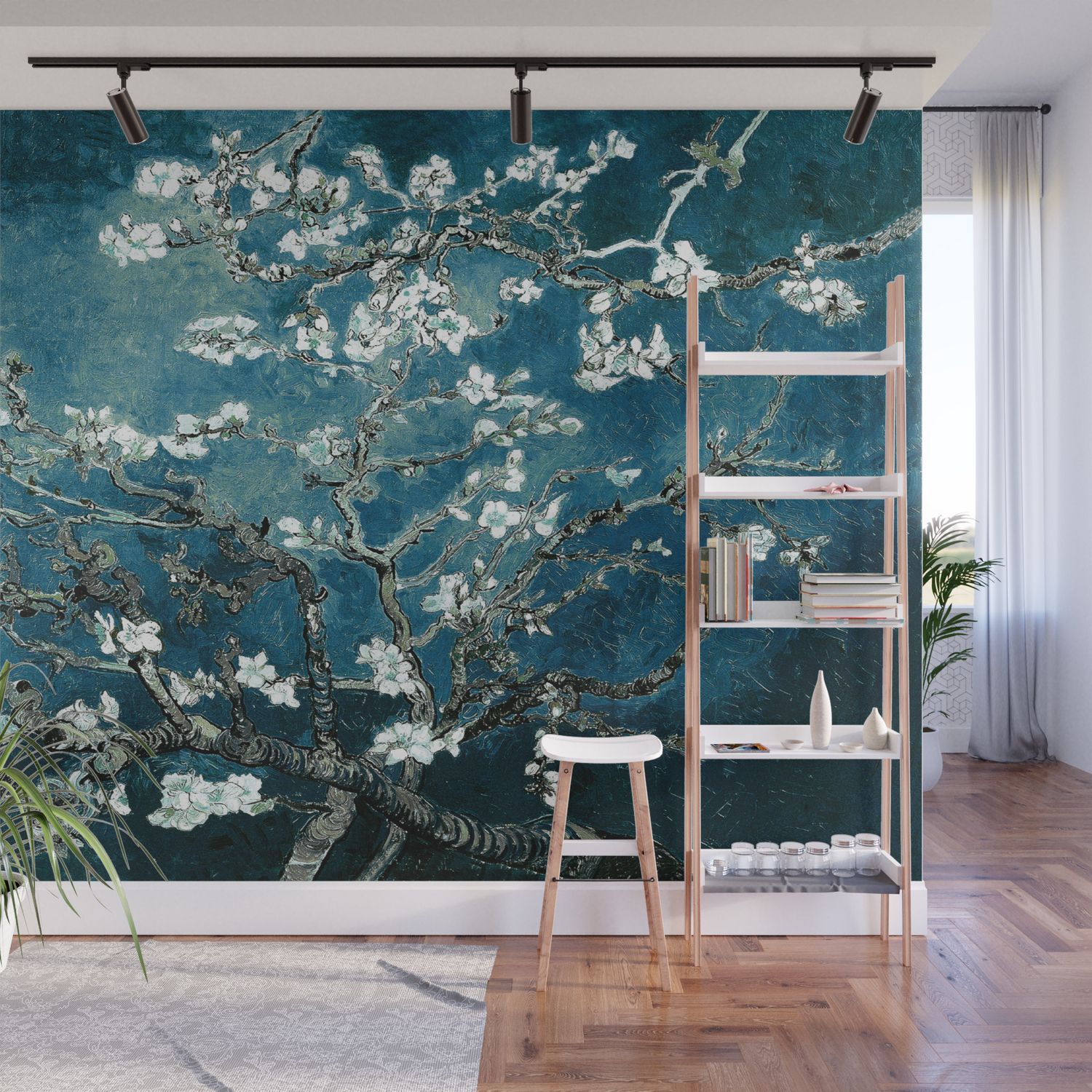 Van Gogh Almond Blossoms : Dark Teal Wall Muralpurevintagelove |  Society6 In Almond Blossoms Wall Art (View 11 of 15)
