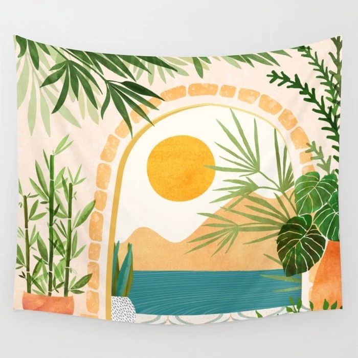 Villa View Tropical Landscape Tapestry Background Wall Covering Home  Decoration Blanket Bedroom Wall Hanging Tapestries|Tapestry| – Aliexpress Throughout Villa View Wall Art (View 7 of 15)